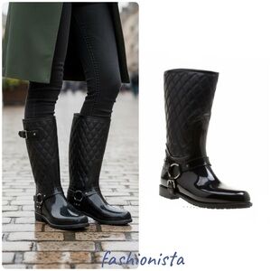 Stuart Weitzman Black Leather & Rubber Stirrup Rain Boots Size 39 (Size 8.5)